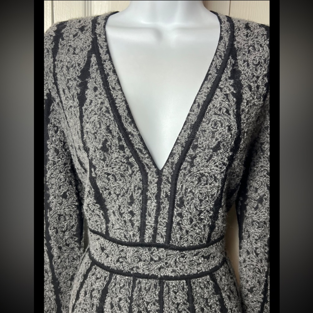 PERUVIAN CONNECTION Bodleian Dress Sweater Alpaca Wool Gray Black Midi - Picture 5 of 12